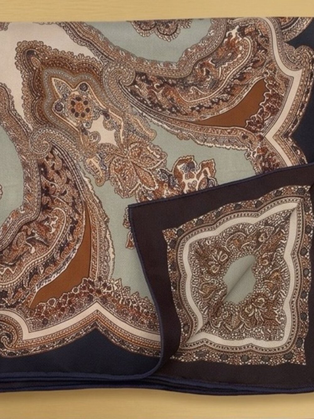 Lumiere East Paisley Scarf – Brown & Navy | 70% Wool 30% Mulberry Silk 70x70cm